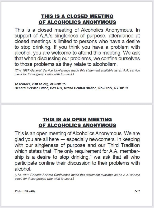 Description of Open and Closed A.A. Meetings